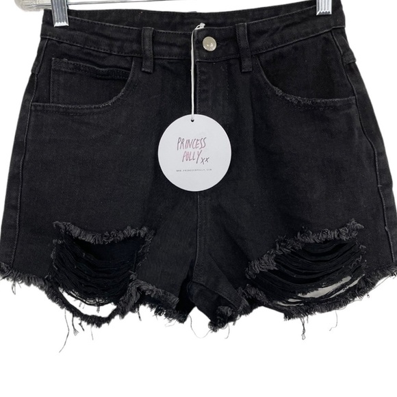 𝅺Princess Polly Elise Distressed Denim Shorts Black NWT - Picture 4 of 14